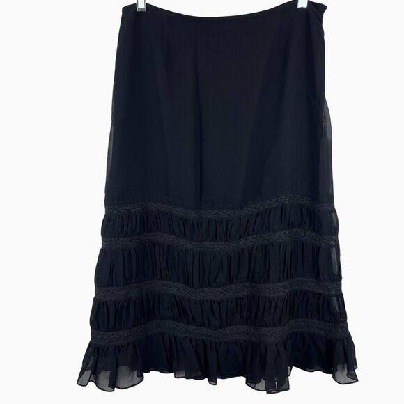 Y2K Women Medium Black Whimsy Goth Cottage Core Tiered Midi Skirt Side Zip Lined - Picture 1 of 8